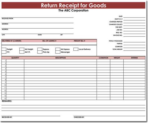 10 Free Goods Return Receipt Templates Word Excel