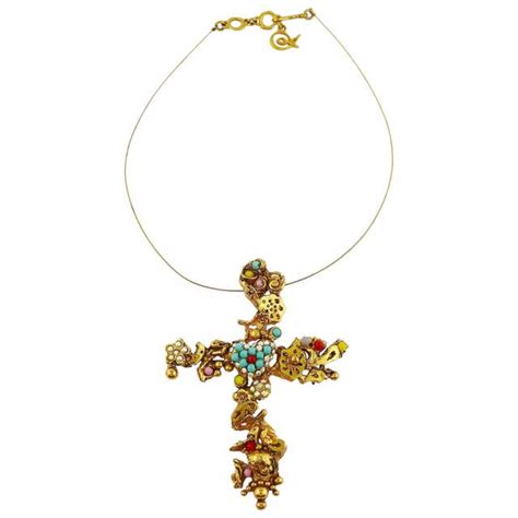 christian lacroix vintage gold toned jewelled cross pendant necklace at 1stdibs christian