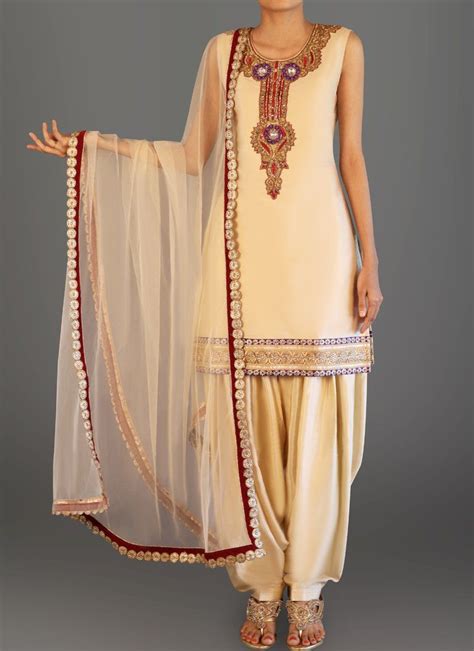 Golden Cream Taffeta Silk Embroidered Punjabi Suit Designer Party Wear Dresses Indian Outfits