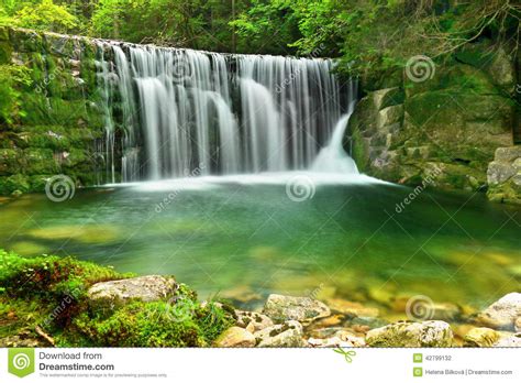 Waterfalls Lake Emerald Forest Landscape Stock Photo