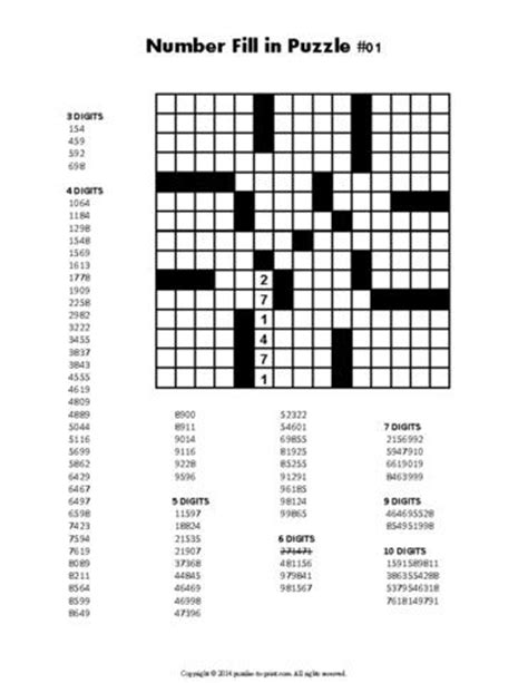 Our collection of free printable crossword puzzles for kids is an easy and fun way for children and students of all ages to become familiar with a subject or just to enjoy themselves. Number Fill In Puzzles, Volume 1 - PRINTABLE PDF - Puzzles ...