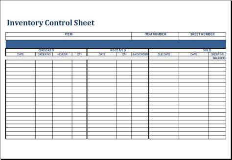 Inventory Control Sheet Template Free Excelxo Com Riset