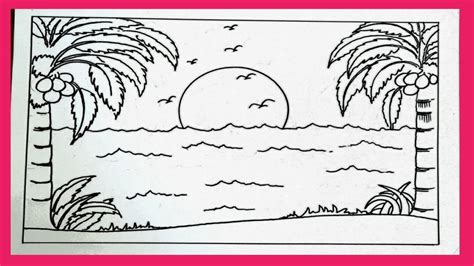 Easy Outline Scenery Drawing Ll Sunset Scenery Drawing Youtube