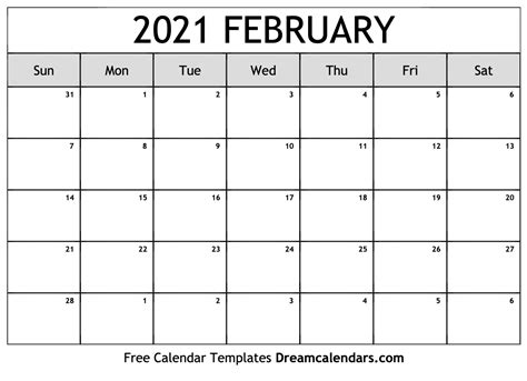 Print the calendar and mark the important dates, events, holidays, etc. February 2021 calendar | free blank printable templates