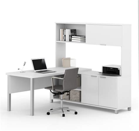 Pro Linea Modern L Shaped Desk With Hutch In White