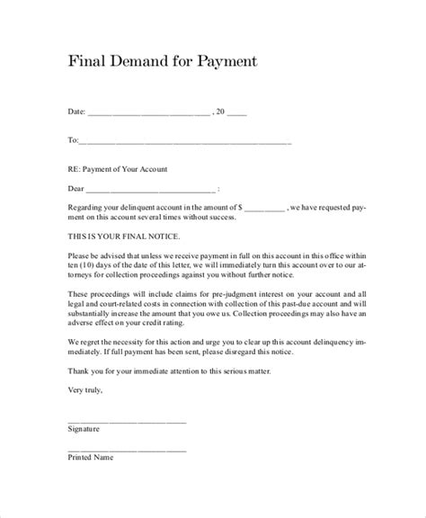 Payment Demand Letter Template Business