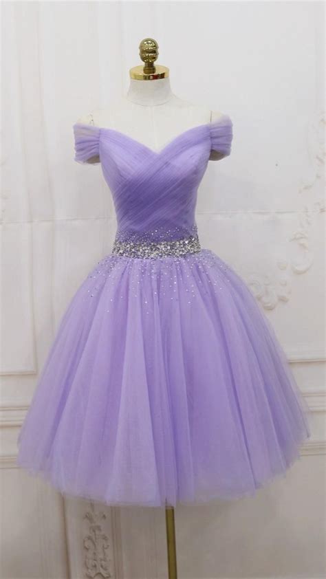 Lavender Tulle Homecoming Dress Beaded Black Hoco Dress Hc002 Purple