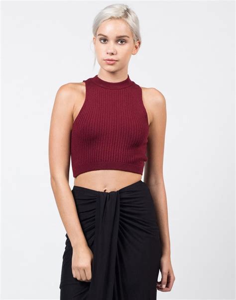 Ribbed Mock Neck Cropped Top Mock Neck Crop Top High Waisted Pencil