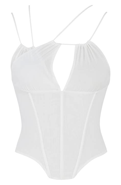 White Corset Top Georgette Tops House Of Cb Cutout Bodysuit Top