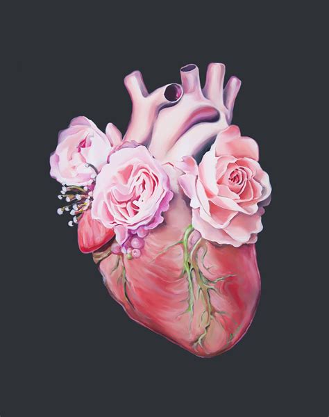 Floral Heart Ii Anatomy Heart Print Of Oil Painting Etsy Medical