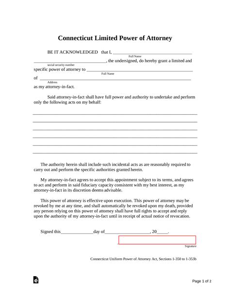 Free Connecticut Limited Power Of Attorney Form Pdf Word Eforms