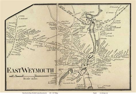 East Weymouth Village Massachusetts 1858 Old Town Map Custom Print