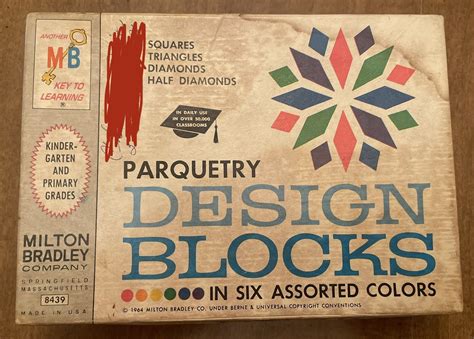 Vintage 1964 Milton Bradley Parquetry Design Blocks In Original Box