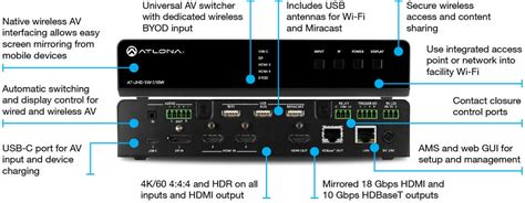 Atlona At Uhd Sw 510w 52 Presentation Matrix Switcher With Miracast