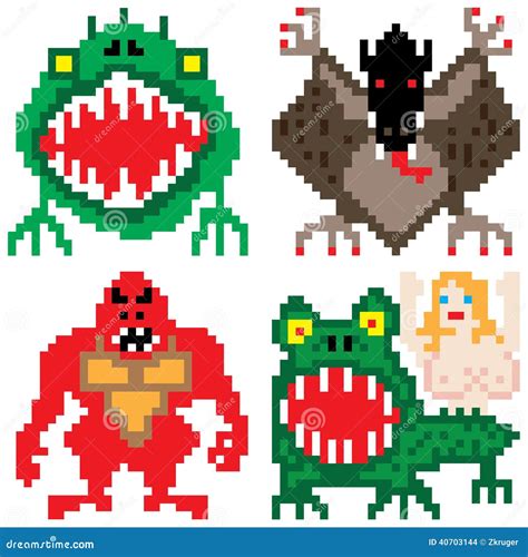 Worse Nightmare Terrifying Monsters Retro Computer Pixel Art Vector