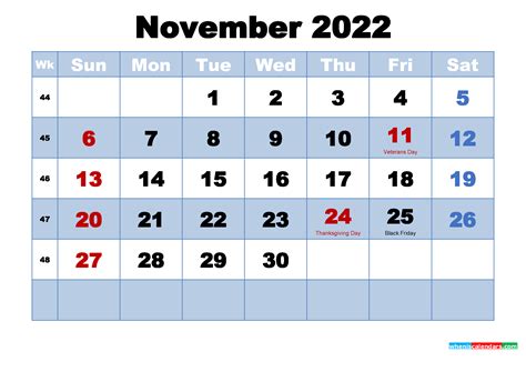Free Printable 2022 Calendar November As Word Pdf