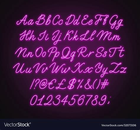 Neon Pink Script Alphabet Glowing Cursive Font Vector Image