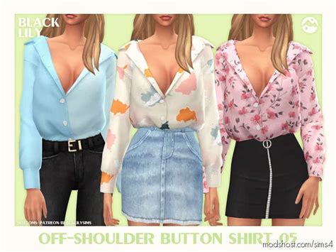 Off Shoulder Button Shirt 05 Mod For The Sims 4 At Modshost 3 Swatches