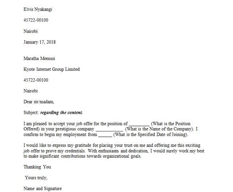 Now that your new employer has formally made an offer of employment to you, it's time you write a job acceptance letter. Sample acceptance letter and how to write a letter of ...