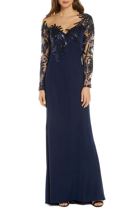tadashi shoji sequin and lace long sleeve evening gown nordstrom