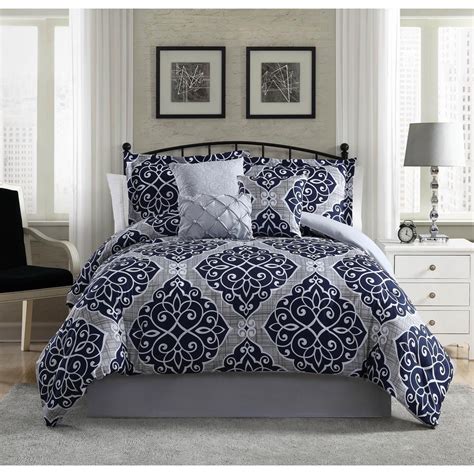 Duvets Beautiful Aqua Grey Damask Comforter Bedskirt 7 Pcs Cal King King Queen Set Ng