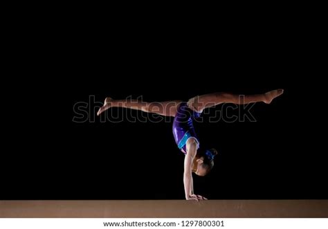 Female Gymnast Performing Handstand On Gymnastic Stok Fotoğrafı