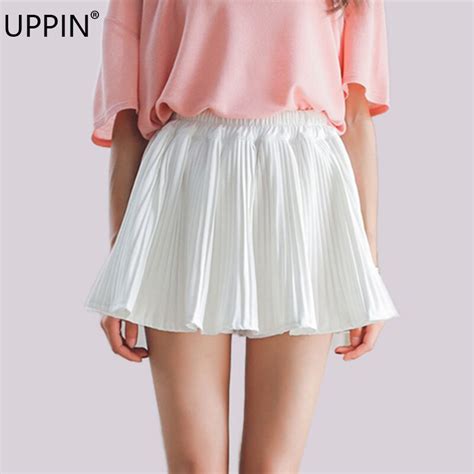 Uppin Chiffon Bohemian Solid Mini Skirt Elastic Waist Tiered Ruffle Pleated Short Skirt Women A