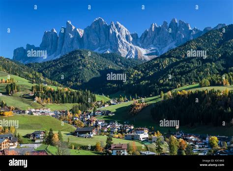 The Val Di Funes Valley And Village Of Santa Maddalena With Views Of