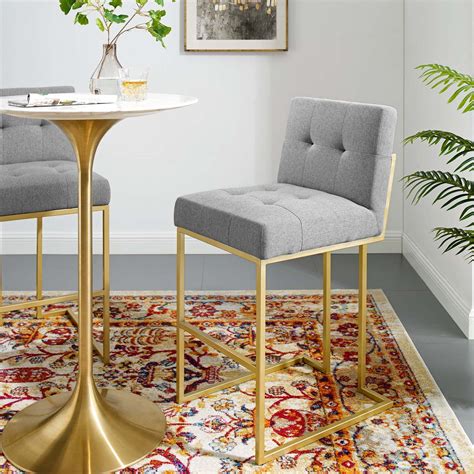 Privy Gold Stainless Steel Upholstered Fabric Bar Stool In Gold Light