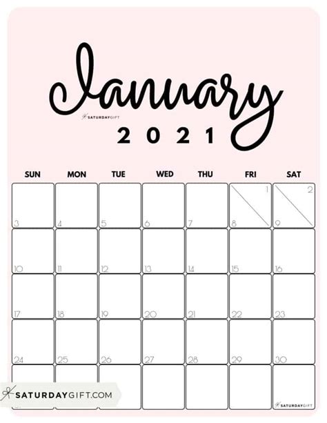 Use the link of your choice to download or print the january 2021 calendar free. Cute (& Free!) Printable January 2021 Calendar | SaturdayGift