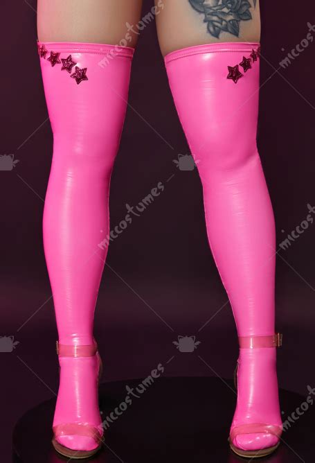 Pu Elastic Shaping Stretchy Pink Thigh High Stockings Sexy Shiny Thigh Socks Top Quality
