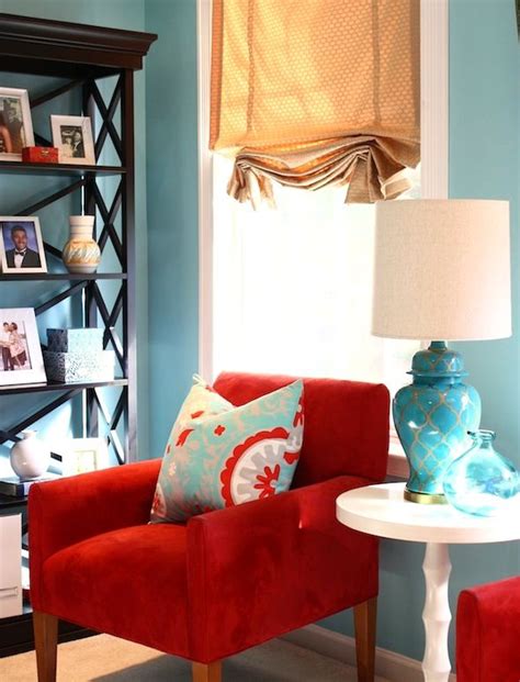 Great Room Makeover With Red And Turquoise Accents Everything In