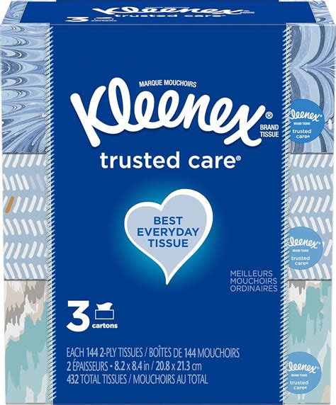 Kleenex Trusted Care Everyday Facial Tissues 3 Rectangular Boxes 144