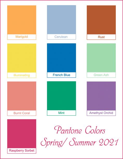 Spring Summer Color Palette 2021 Spring Summer 2020 Pantone Colors
