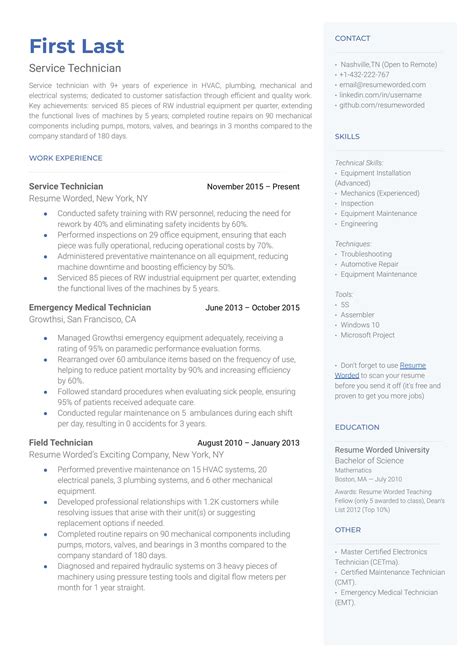 4 Service Technician Resume Examples For 2023 Resume Worded