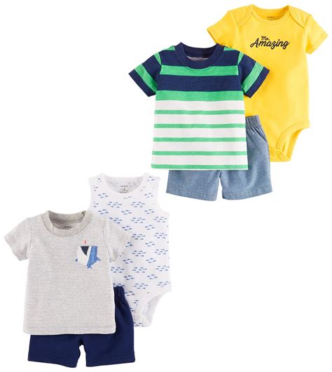 Carters Baby Boys 6piece Bodysuit Tee And Short Set Grey Sharkgreen