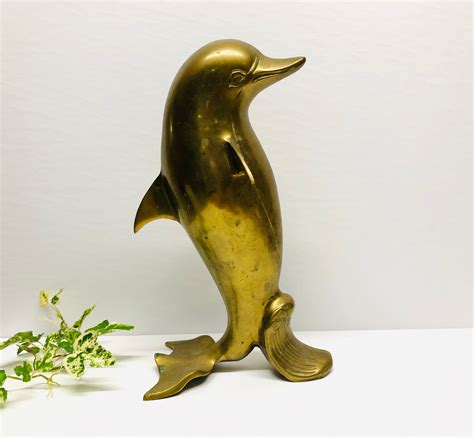 Vintage Brass Standing Dolphin 12 Tall Coastal Beach Etsy