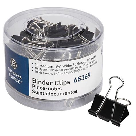 Business Source Smallmedium Steel Zinc Binder Clips Set Black 60