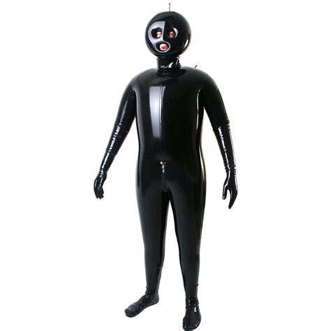Black Full Body Covered Inflatable Latex Costume With Open Eyes And