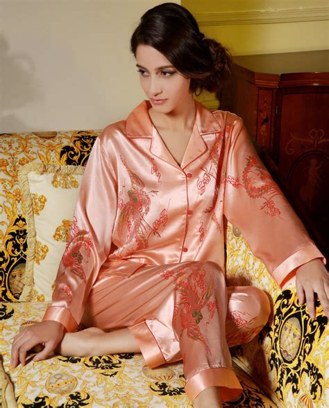 Hot High Grade Chinese Heavy Silk Satin Sleepwear Long Sleeve Women Pajama Sets 100 Real Silk
