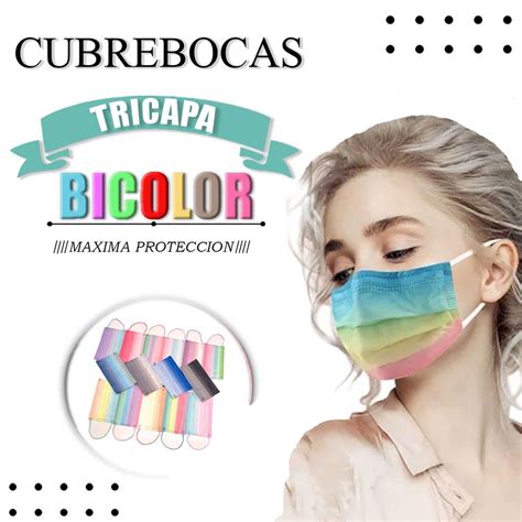 Cubrebocas Tricapa Plisado Termosellado Tapabocas Multicolor Con Ajuste