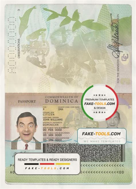 Dominica Passport Template In Psd Format At The Best Price With Fonts Fake Tools