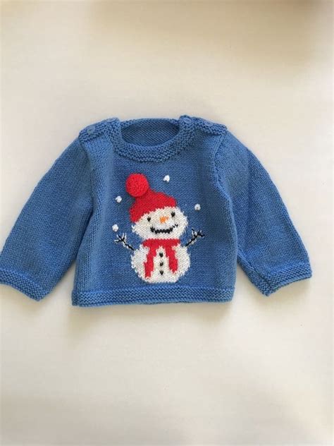 Hand Knitted Christmas Jumper With A Snowman Design Knitted Christmas