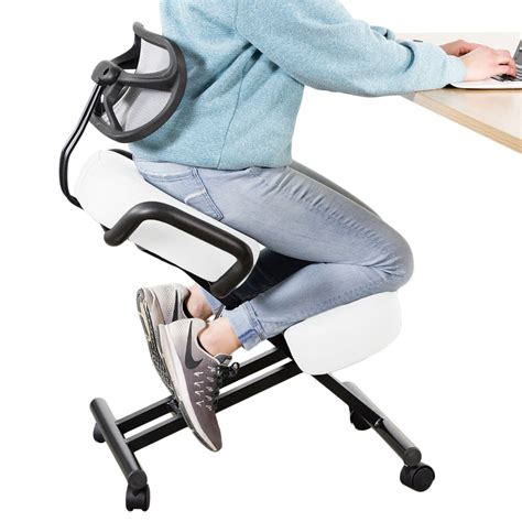 White Adjustable Ergonomic Kneeling Chair With Back Support Dragonn