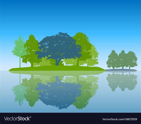 Trees Silhouette With Reflection In Water Flat Vector Image