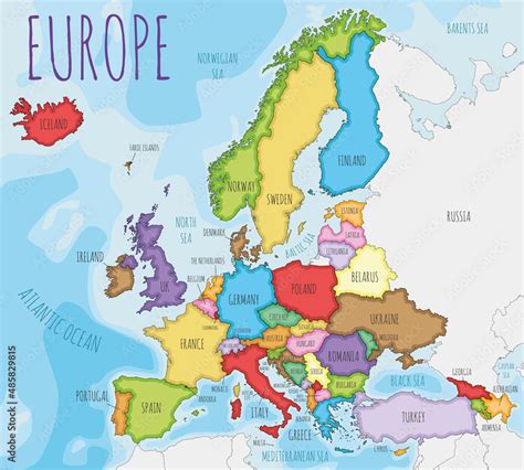 Fototapeta Political Europe Map Vector Illustration With Different