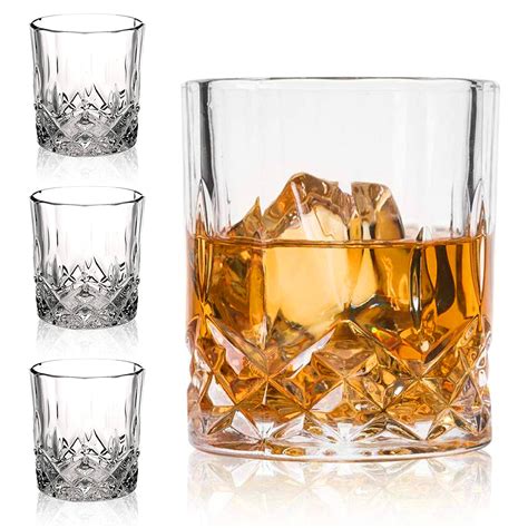 buy deecoo crystal old fashioned whiskey glasses set of 4 11 oz unique bourbon glass ultra