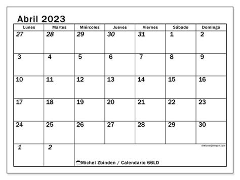 Calendario Abril De 2023 Para Imprimir “501ld” Michel Zbinden Ve