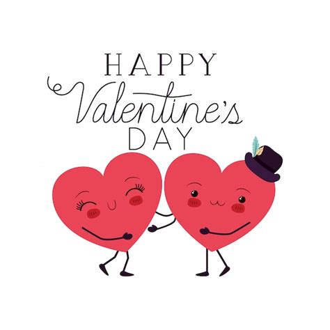 Feliz Día De San Valentín Con Corazón Amor Kawaii Carácter Vector Premium