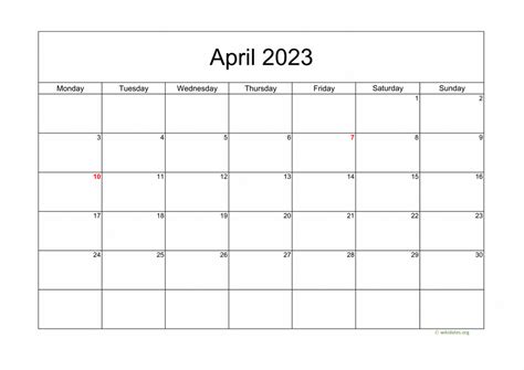 Calendar April 2023 United Kingdom